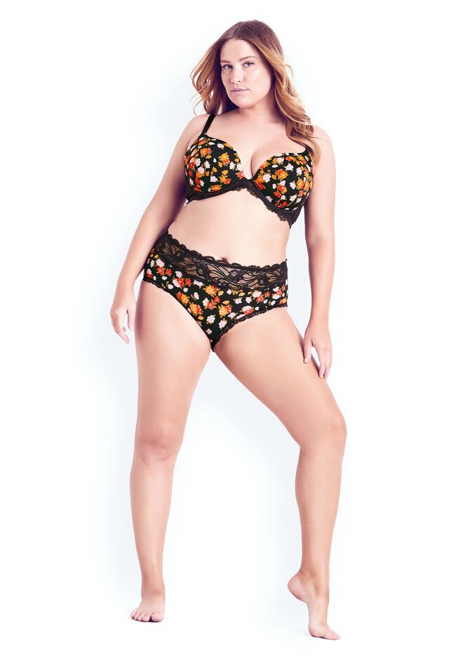 Smooth Print Plunge Bra - black floral, BLACK, alternate image number 5