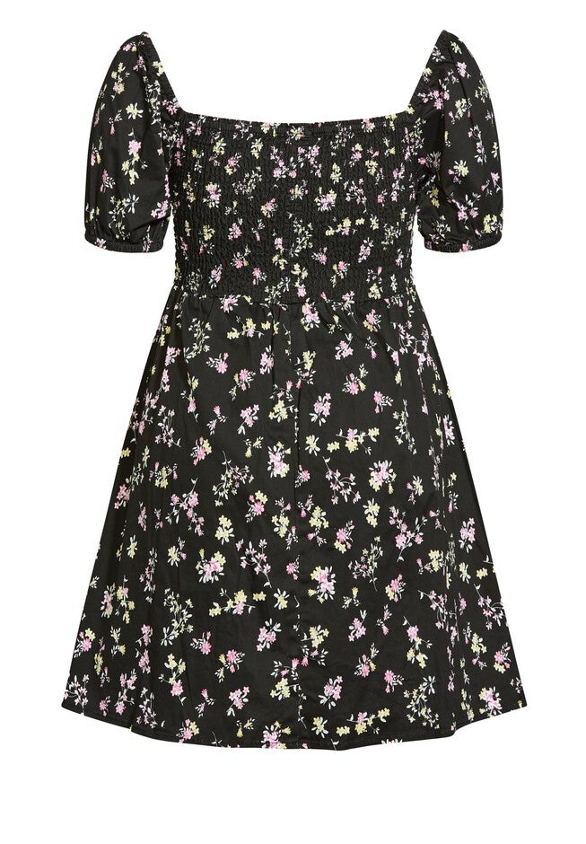 Denim Ditsy Dress - black, BLACK, alternate image number null