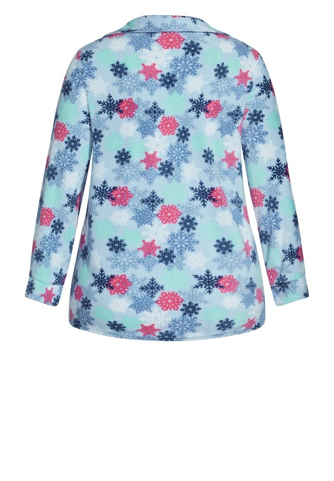 Snowflake Button Fleece Sleep Top, SNOWFLAKE PRINT, alternate image number null