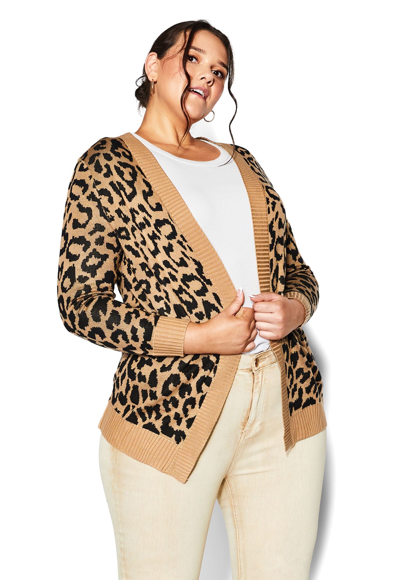 Longline Print Cardigan, TAN, alternate image number 4