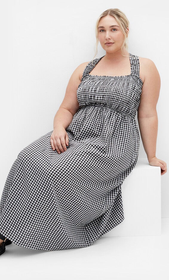 Cute Gingham Maxi Dress - black, BLACK, alternate image number 1