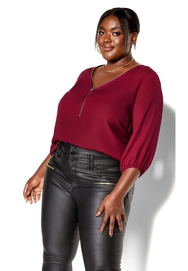 Sexy Fling Elbow Sleeve Top - ruby, RED, alternate image number null