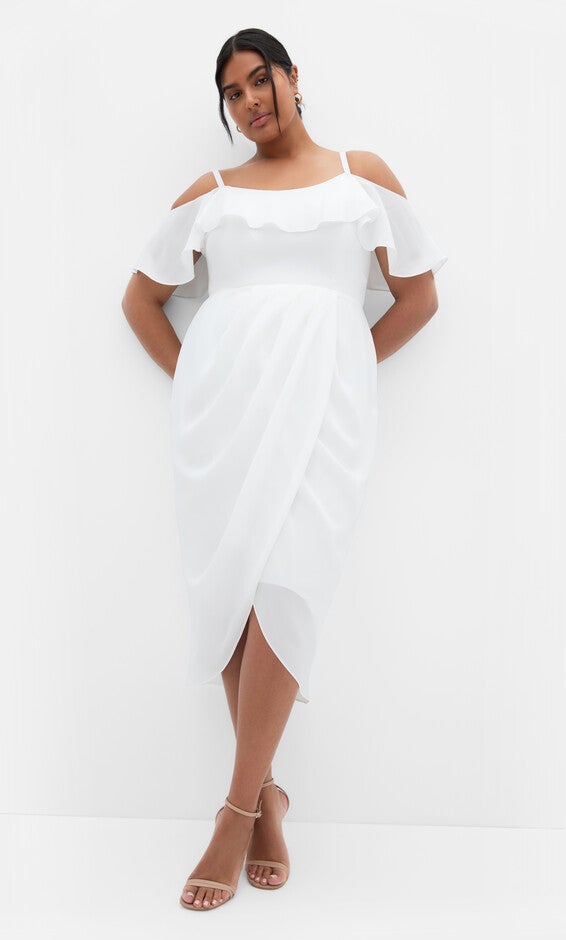 Flirtation Drape Midi Dress - ivory, WHITE, hi-res image number null