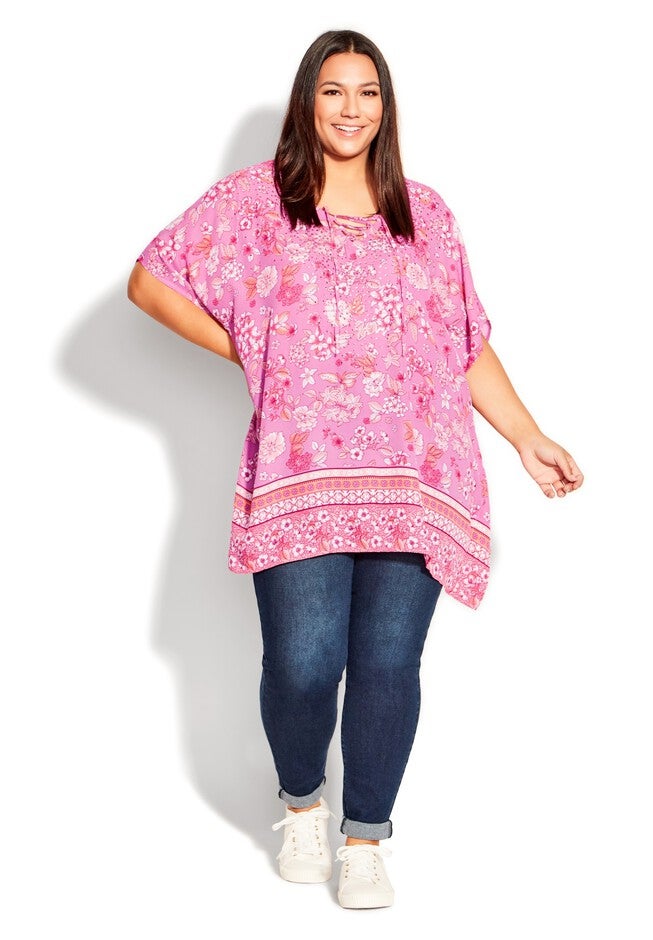 Tie Detail Poncho, PINK, alternate image number null
