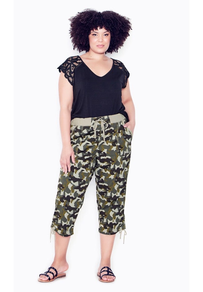 Cotton Cinch Print Capri, CAMO, hi-res image number 0