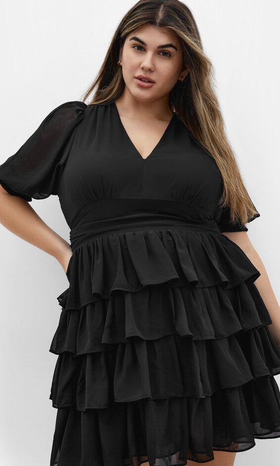 Kailey Short Sleeve Dress - black, BLACK, alternate image number null