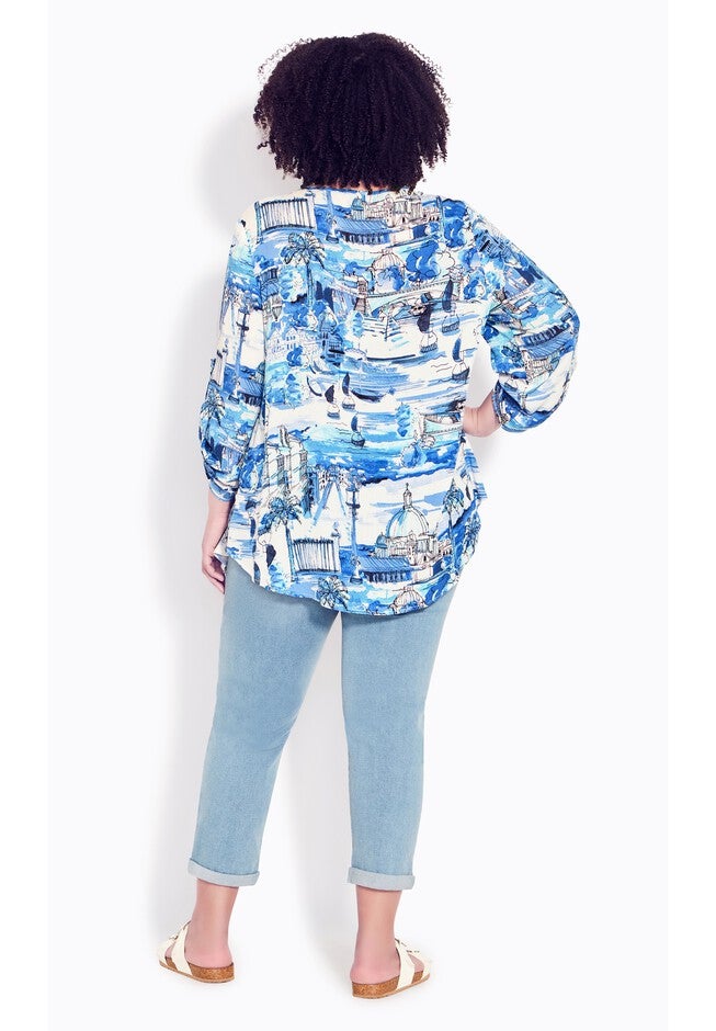 Sandy Pintuck Print Shirt, BLUES CONVERSATION, alternate image number null