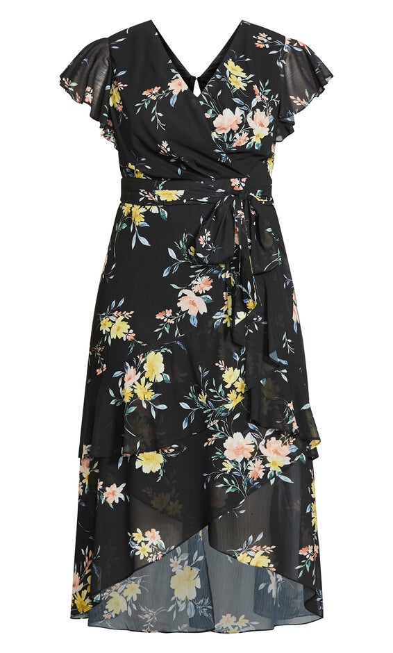 Flirty Tier Print Maxi Dress - black, GREY, alternate image number 4
