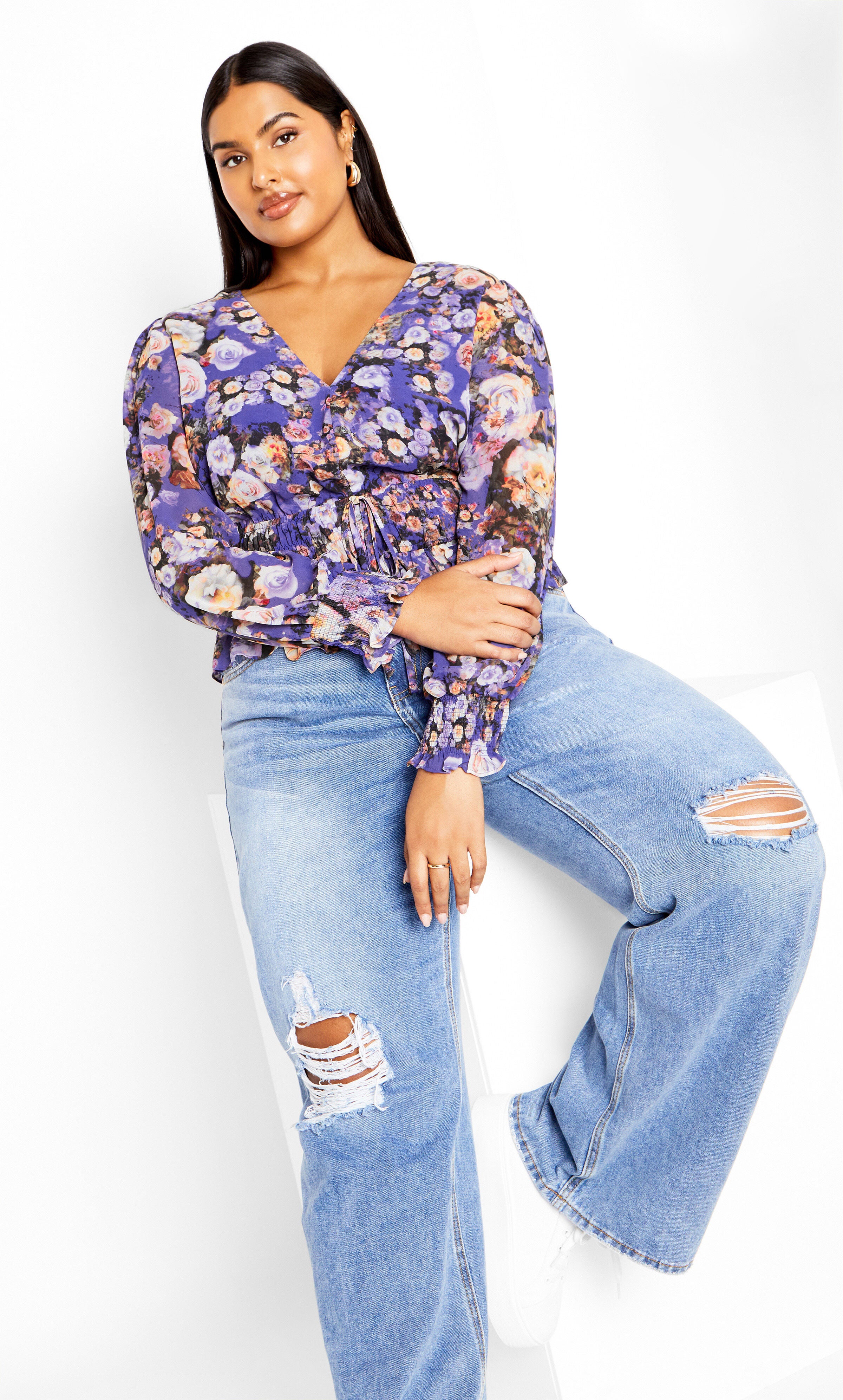 Bridgette Print Top - royal rose, PURPLE, alternate image number 3