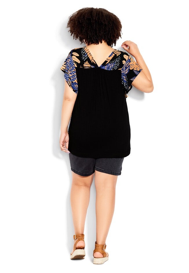 Mixed Media V-Neck Ruffle Top, SKYLIGHT PALM, alternate image number null