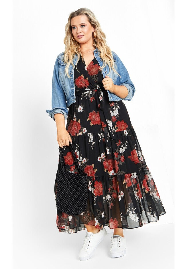 Stephanie Print Maxi Dress - black, BLACK, on-hover image number null