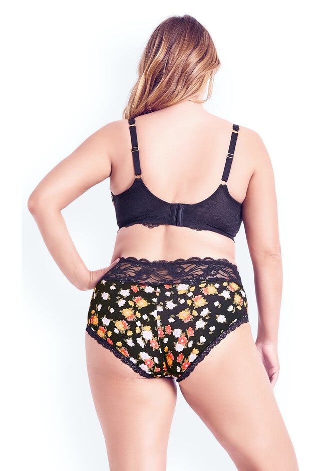 Smooth Print Plunge Bra - black floral, BLACK, on-hover image number 1