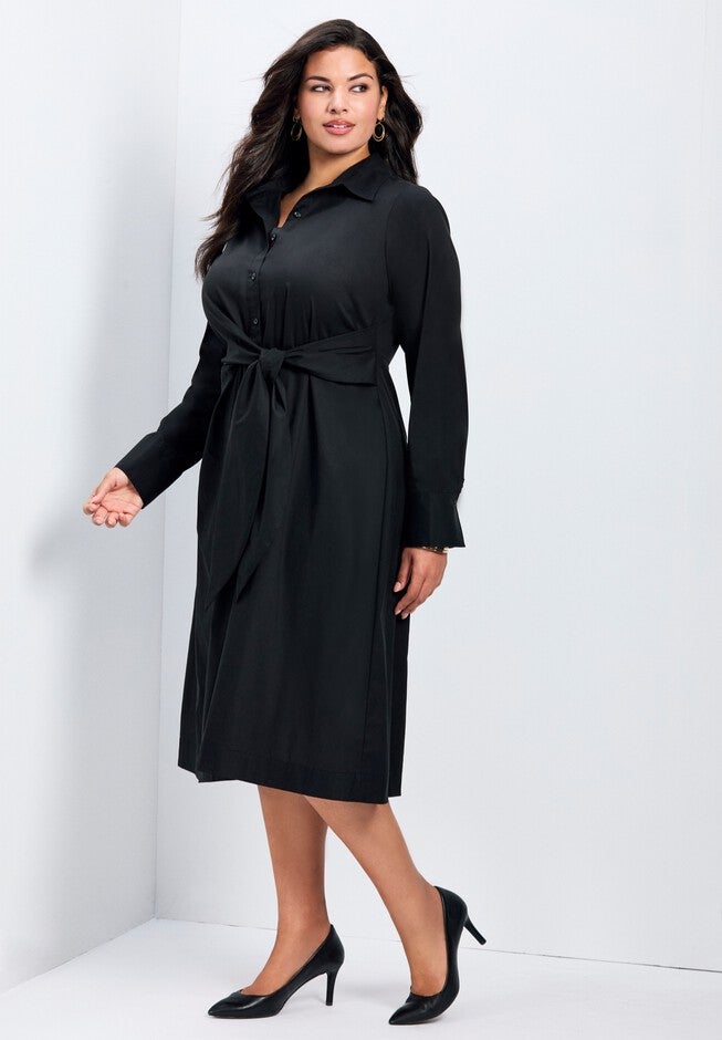 Bethany Pln Cotton Poplin Tie Front Shirtdress, BLACK, alternate image number 2
