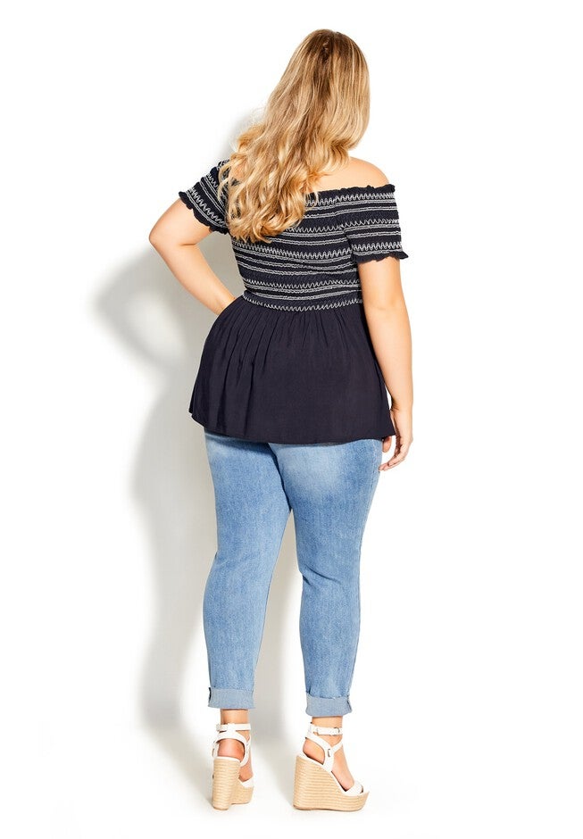 Stitch Detail Top - navy, BLUE, alternate image number null