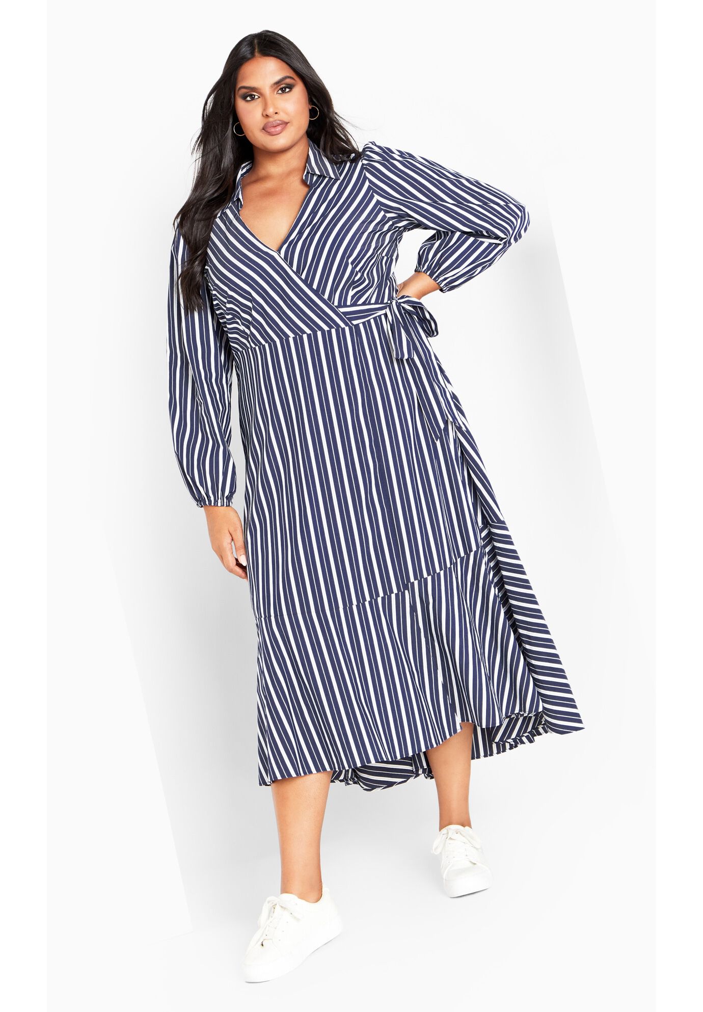Sue Wrap Dress, NAVY WHITE, alternate image number 3
