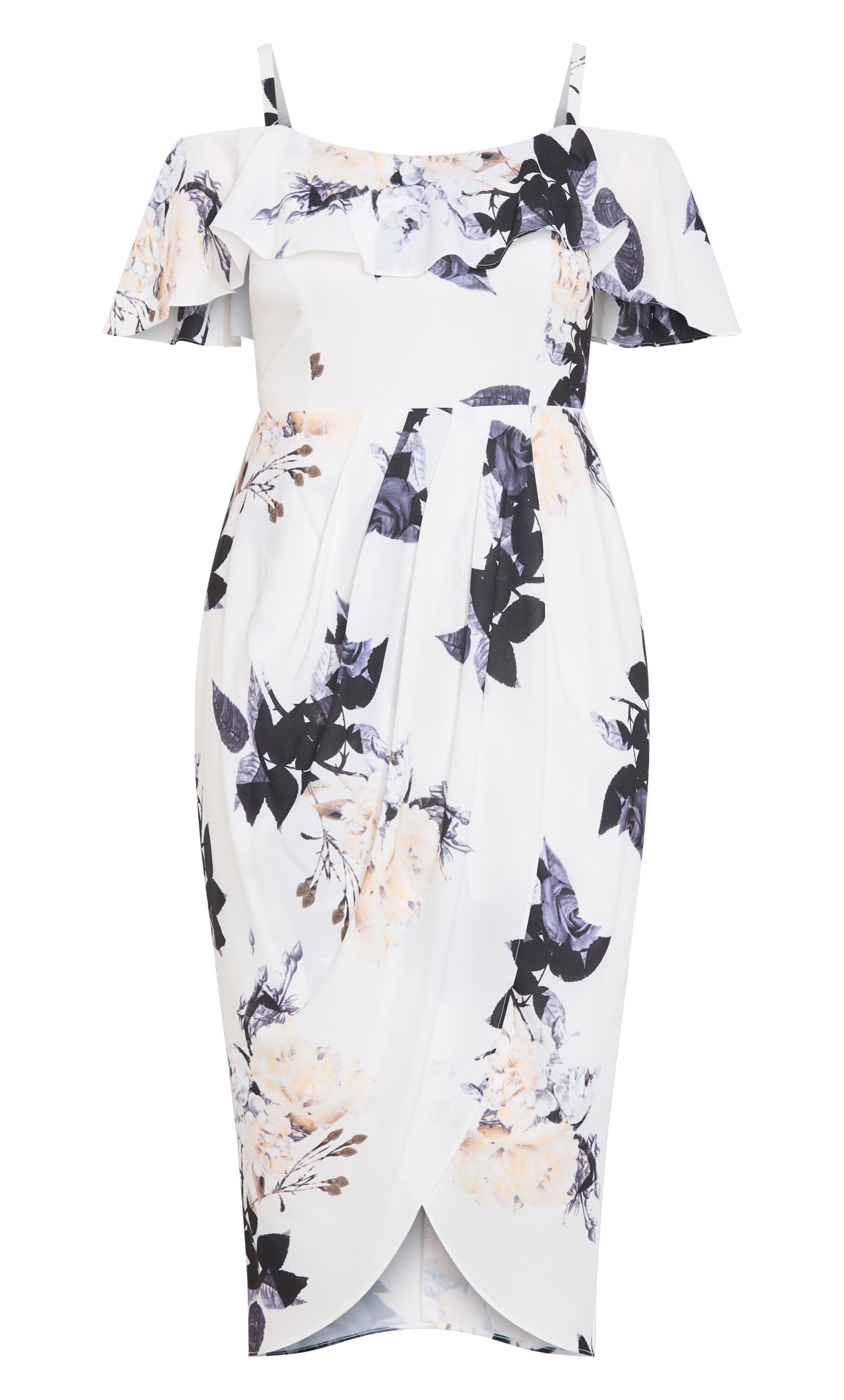 Floral Drape Midi Dress, WHITE, alternate image number 3