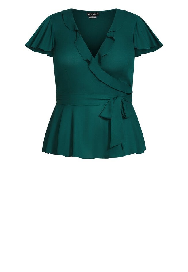 Wrap Frills Top - jade, GREEN, alternate image number null