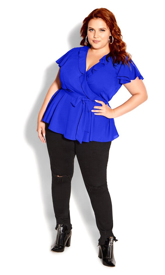 Wrap Frills Top - cobalt, BLUE, alternate image number null