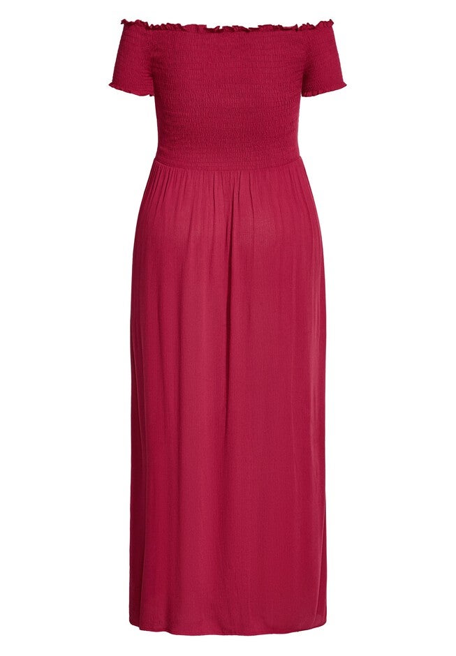 Smock Off Shoulder Maxi Dress - rhubarb, RED, alternate image number null