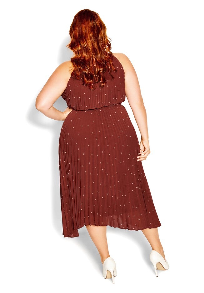 Pleated Spot Dress - cinnamon, BROWN, alternate image number null