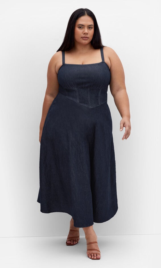 Denim Corset Dress - dark denim, BLUE, hi-res image number 0