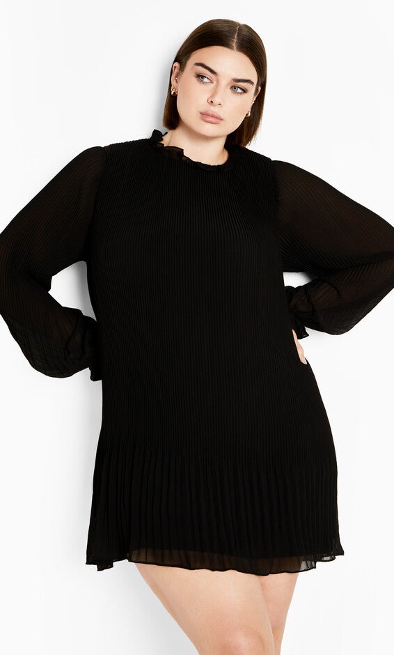 Pleat Ruffle Dress - black, BLACK, hi-res image number null