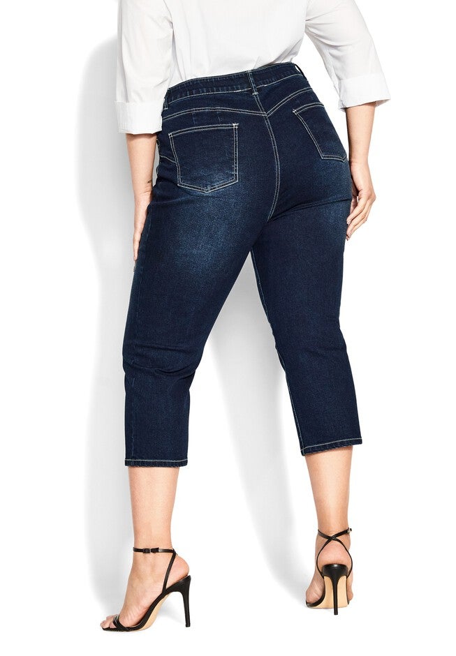Slit Denim Capri, DARK WASH, alternate image number 4