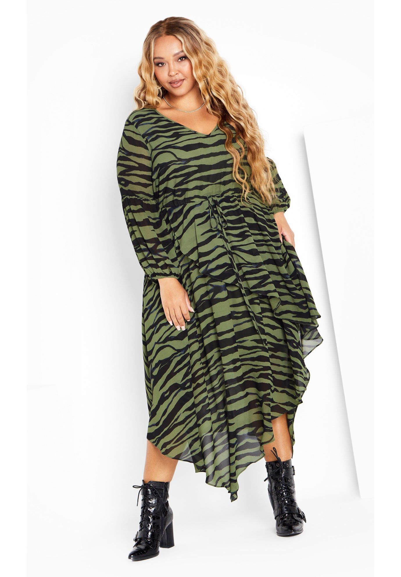 Lorena Dress, GREEN ZEBRA STRIPES, hi-res image number 0