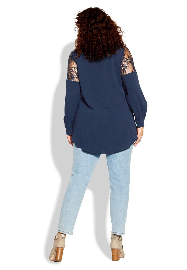 Lacey Hi Lo Shirt - navy, BLUE, alternate image number null