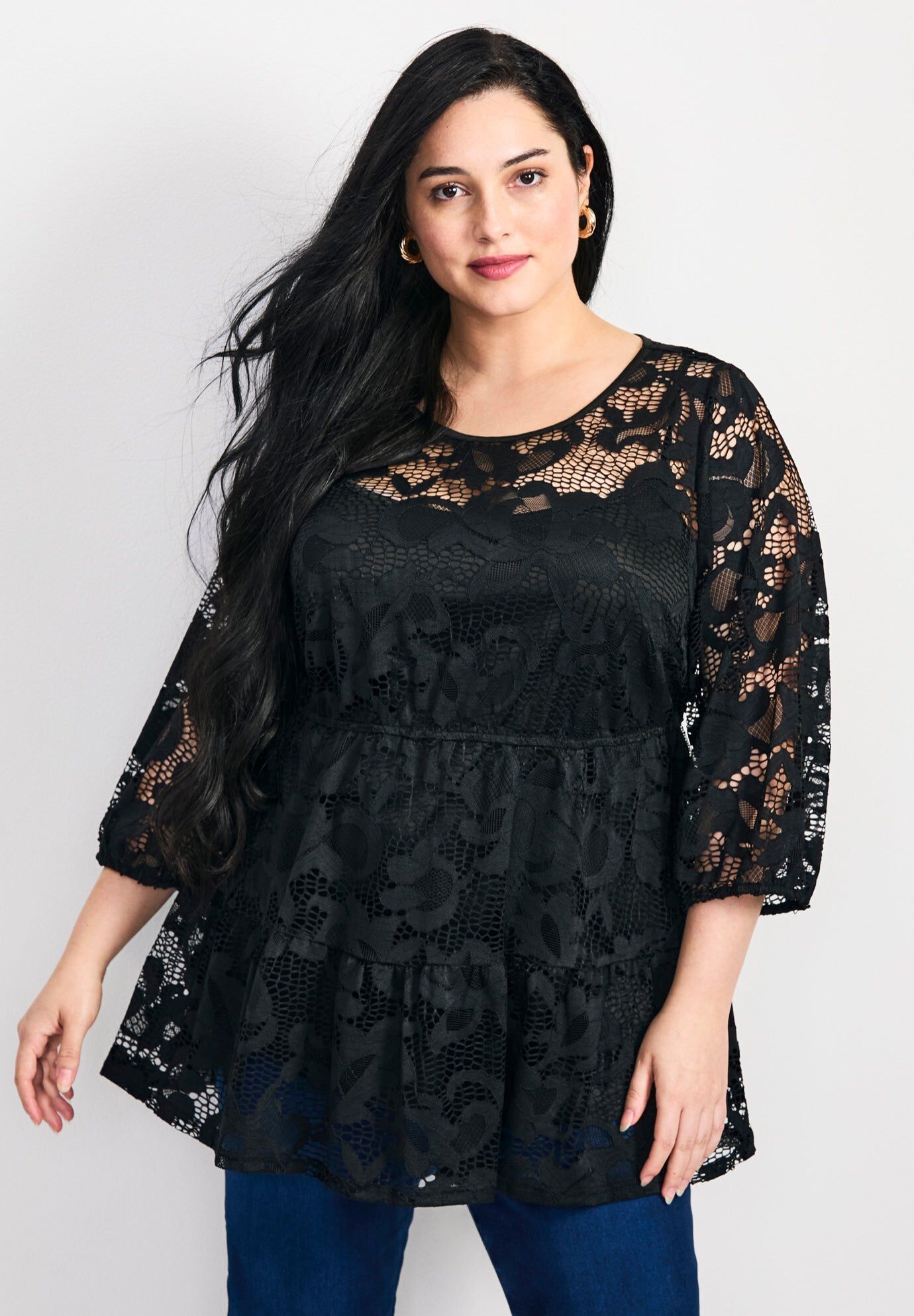 Lucille Lace Tunic, BLACK, hi-res image number 0