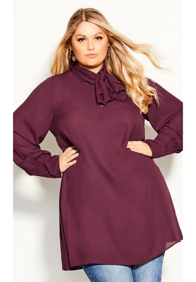 Neck Tie Tunic - plum, RED, hi-res image number 0
