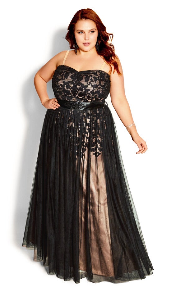 Embroidered Tulle Maxi Dress - black, BLACK, alternate image number null