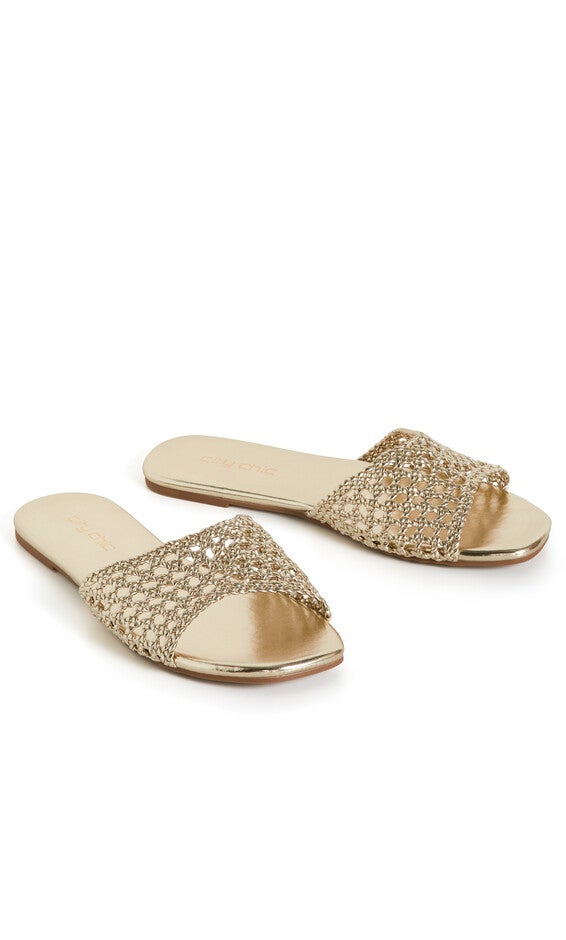 WIDE FIT Weave Flat Slide - gold, YELLOW, alternate image number null