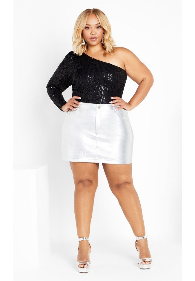 Kendall Faux Leather Skirt - silver, GREY, on-hover image number null