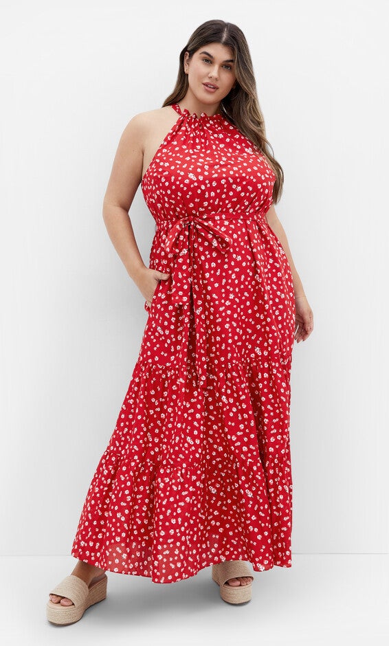 Kiana Print Maxi Dress - red, RED, hi-res image number 0