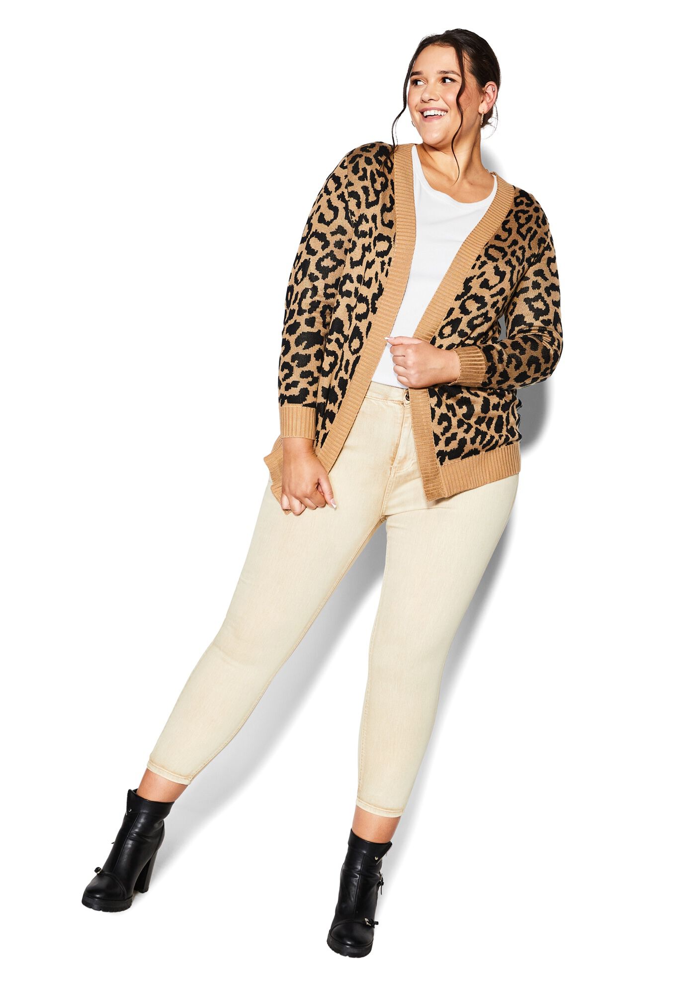 Longline Print Cardigan, TAN, alternate image number 3