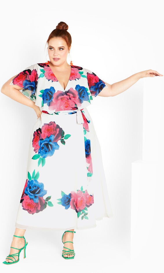 Tied Rose Maxi Dress - ivory, WHITE, alternate image number null