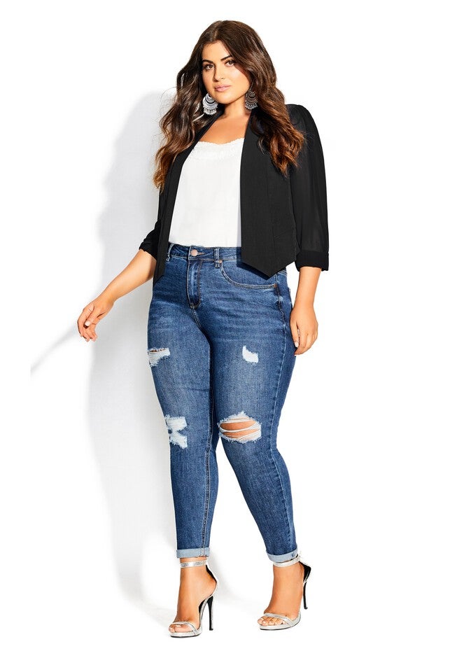 Cropped Blazer Jacket - black, BLACK, on-hover image number 1