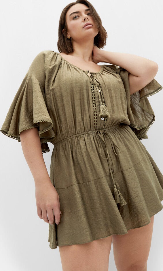 Harlow Lace Playsuit - khaki, GREEN, alternate image number 2