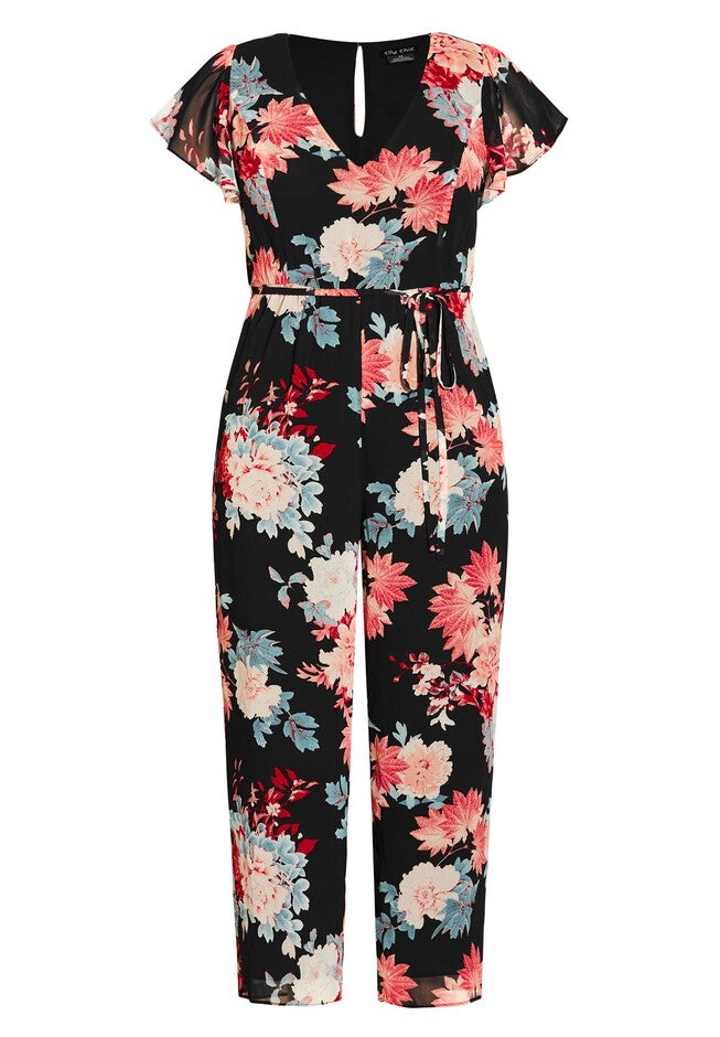 Summer Floral Jumpsuit - black, BLACK, alternate image number null