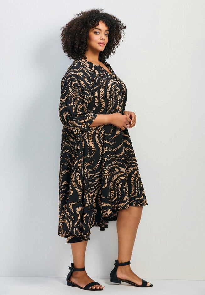 Parker Printed Hanky Hem Collared Dress, ANIMAL INSTINCT, alternate image number null