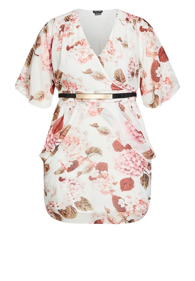 Color Wrap Print Dress - ivory pink, WHITE, alternate image number null