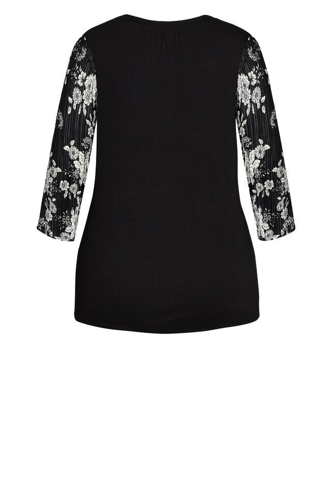 Split Neck Floral Pleated blouse, GRAY, alternate image number 3