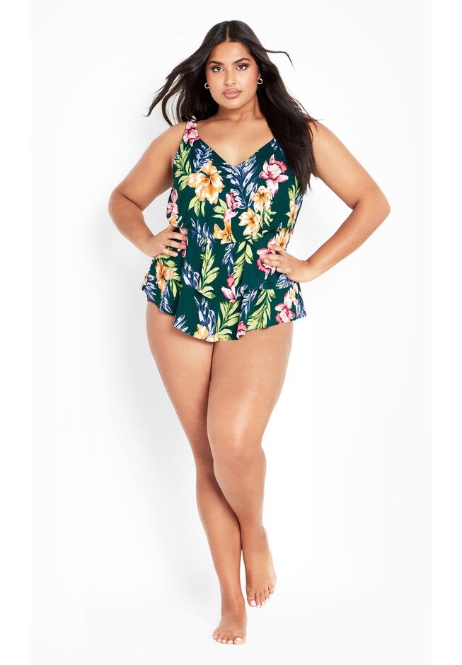 3 Tiered Print Tankini Top, RAVEN, hi-res image number 0