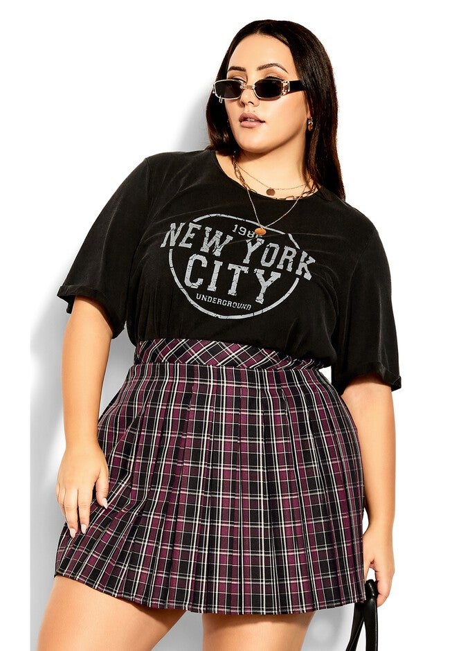 Varsity Check Skirt - berry, RED, hi-res image number 0