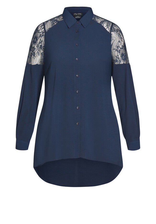 Lacey Hi Lo Shirt - navy, BLUE, alternate image number null