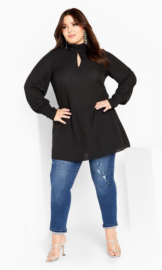 Neck Tie Tunic - black, BLACK, alternate image number null