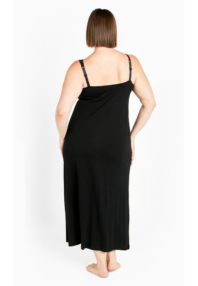 Lace Trim Sleep Maxi Dress, BLACK, on-hover image number 1