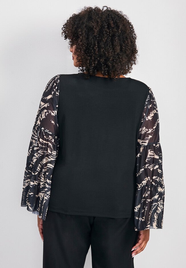 Mylo Mesh Print Bell Sleeve Top, ANIMAL INSTINCT, on-hover image number 1