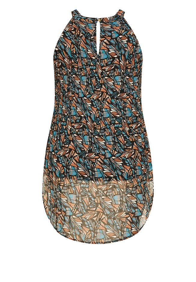 Halter Pleat Print Top - multi, GREEN, alternate image number null